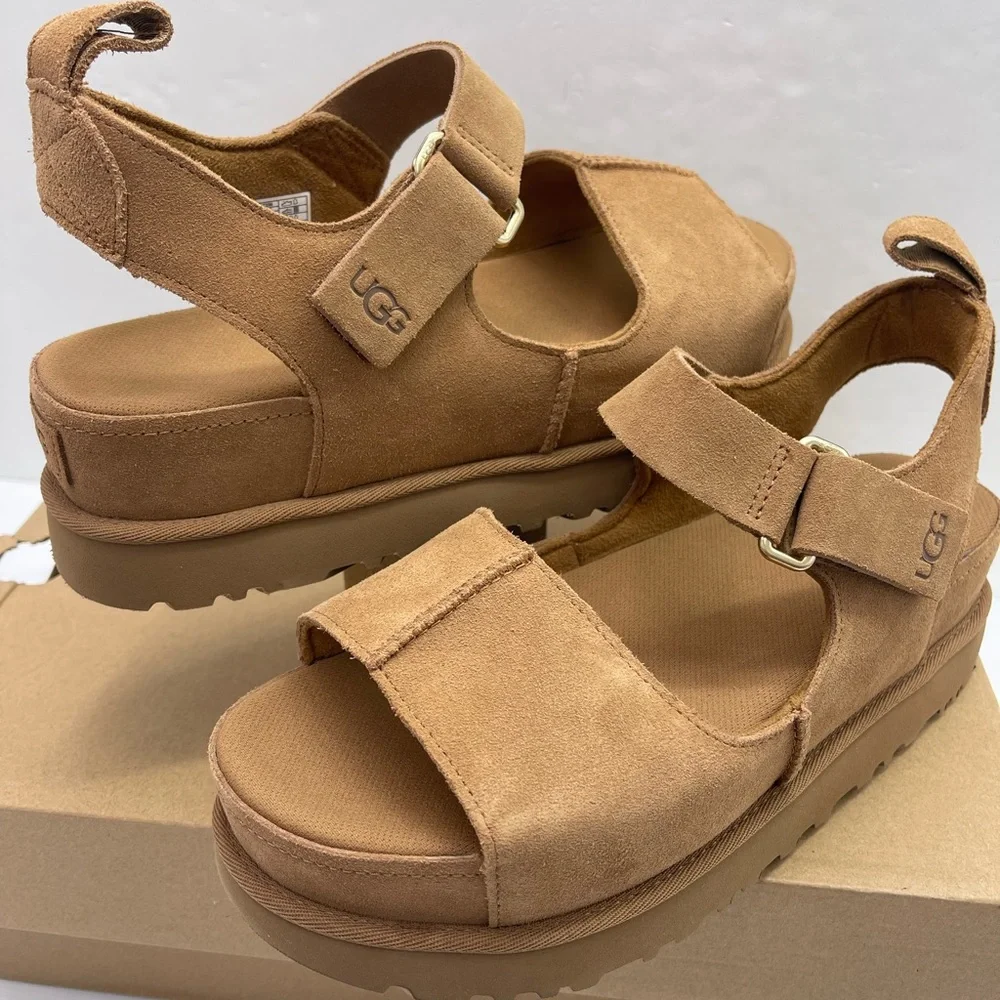 UGG GOLDENSTAR WMNS 10 HI Platform Sandals Chestnut Suede - Picture 10 of 16